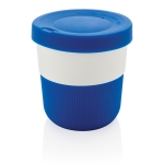 Vasos takeaway eco con logo, agarre y tapa de 280ml Barista color azul