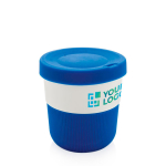 Vasos takeaway eco con logo, agarre y tapa de 280ml Barista color azul vista de impresión