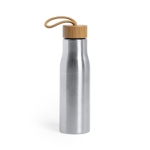 Botellas de acero personalizadas con tapón de bambú 600ml Stylish color plateado primera vista