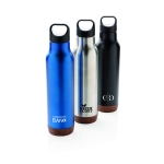 Botellas reutilizables de acero con base de corcho 600ml Cork Base color azul vista varios con logo