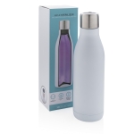 Botella corporativa de acero inoxidable con esterilizador UV-C 500ml color blanco vista con caja