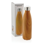 Elegante botella de acero con estampado madera 500ml Wood Print color madera clara vista con caja