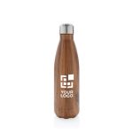 Elegante botella de acero con estampado madera 500ml Wood Print color madera oscura vista de impresión