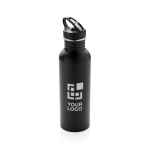 Botella personalizada de acero con boquilla 710ml Adventure color negro vista de impresión