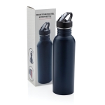 Botella personalizada de acero con boquilla 710ml Adventure color azul marino vista con caja