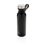 Botella termo con logotipo y asa de silicona 600ml Carry Loop color negro vista con logo