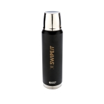 Termo corporativo grande con cubierta antidesgaste 1L Swiss Peak Large color negro vista con logo