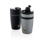 Vasos termo promocionales compactos con banda de silicona 280ml Strip color negro vista varios con logo