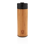 Taza termo elegante con exterior de bambú tapa antigoteo 450ml Wood color madera vista con logo