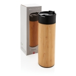 Taza termo elegante con exterior de bambú tapa antigoteo 450ml Wood color madera vista con caja
