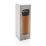 Taza termo elegante con exterior de bambú tapa antigoteo 450ml Wood color madera segunda vista con caja