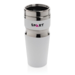 Vasos térmicos de acero y plástico con diseño ergonómico 350ml Contour color blanco vista con logo