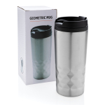 Taza con función termo y forma geométrica 300ml Trilliant Colors color plateado vista con caja