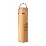Termo personalizable de acero y bambú con infusor 480ml Natura color madera vista de impresión
