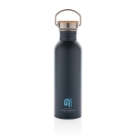 Botella de acero de una pared con tapa y asa 700ml Clip Neck color azul oscuro vista con logo