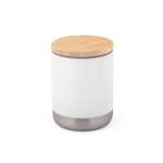 Taza térmica de acero resistente con tapa de bambú 370ml Scandi color blanco