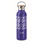 Botella térmica de acero con tapa de bambú y asa 750ml color azul vista principal
