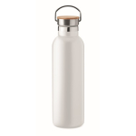 Botella térmica de acero con tapa de bambú y asa 750ml color blanco