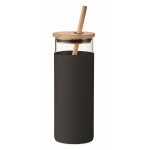 Vaso de cristal de 450ml con funda de silicona y pajita Crystal Straw color negro
