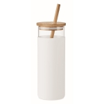 Vaso de cristal de 450ml con funda de silicona y pajita Crystal Straw color blanco