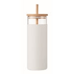 Vaso de cristal de 450ml con funda de silicona y pajita Crystal Straw color blanco cuarta vista