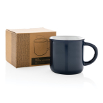 Taza de cerámica vintage de dos colores de 280ml Basic Bicolor color azul marino vista con caja