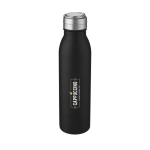 Bidón de deporte de acero inoxidable con tapa metalizada 700ml Harper color negro vista impresión tampografía