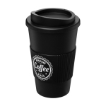 Vaso de plástico con aislamiento 350ml Takeaway agarre Americano color negro vista impresión serigrafía