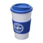 Vaso para llevar de plástico con tapa de rosca 350ml White Americano color azul vista impresión serigrafía