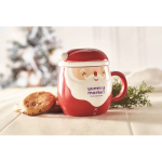 Taza promocional en forma de Papá Noel con tapa 370ml Happy Santa color rojo vista bodegón principal