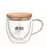 Taza de estilo navideño con tapa de bambú 220ml Christmas Forest color transparente vista de impresión