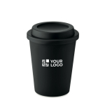 Vaso con doble pared hecho de plástico 300ml color negro vista de impresión
