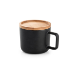 Taza de cerámica con tapa de bambú de 230ml color negro tercera vista