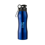Bidón de acero con mosquetón y boquilla 700ml Inox Slender color azul real vista de impresión