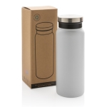 Botella de acero reciclado con tapón original 600ml Land Recycled color blanco vista con caja