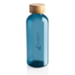 Botella de plástico reciclado y tapón bambú 660ml Evolution Recycled color azul vista con logo