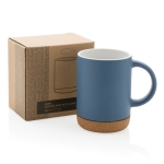 Taza de cerámica con base de corcho y color mate de 280ml Cork Base color azul vista con caja