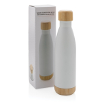 Botella con detalle de bambú en tapa y fondo 520ml Lid&Bottom Bambú color blanco vista con caja