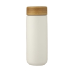 Vaso de cerámica con tapa de bambú de rosca antiderrames 300ml color blanco segunda vista frontal