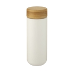 Vaso de cerámica con tapa de bambú de rosca antiderrames 300ml color blanco tercera vista