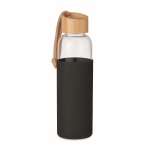 Botella de cristal con tapón de bambú y asa 500ml Crystal Pouch color negro