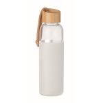 Botella de cristal con tapón de bambú y asa 500ml Crystal Pouch color blanco