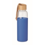 Botella de cristal con tapón de bambú y asa 500ml Crystal Pouch color azul real