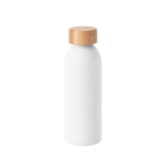 Botella con logo, de aluminio con tapa de bambú y acabado mate 550ml color blanco
