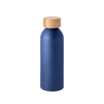Botella con logo, de aluminio con tapa de bambú y acabado mate 550ml color azul marino