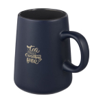 Taza de cerámica con forma de jarra de 450ml Wide Base color azul marino vista impresión tampografía