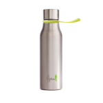 Botella de acero inoxidable con correa a color 550ml Sporty Strap color verde lima vista con logo