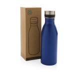 Botellas de acero reciclado antifugas sin BPA 500ml EcoDeluxe color azul vista con caja