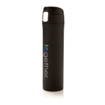 Termo de acero inoxidable con tapa de cierre seguro 450ml Exclusive color negro vista con logo