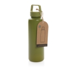 Botellas de plástico reciclado personalizada con asa 500ml GreenSip color verde oscuro vista con caja